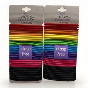 Studio Selection Clasp Free Hair Elastics Rainbow Colors 32 Ct x2 Packs (64)